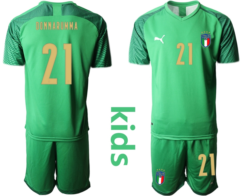 Youth 2021 European Cup Italy green goalkeeper #21 Soccer Jersey